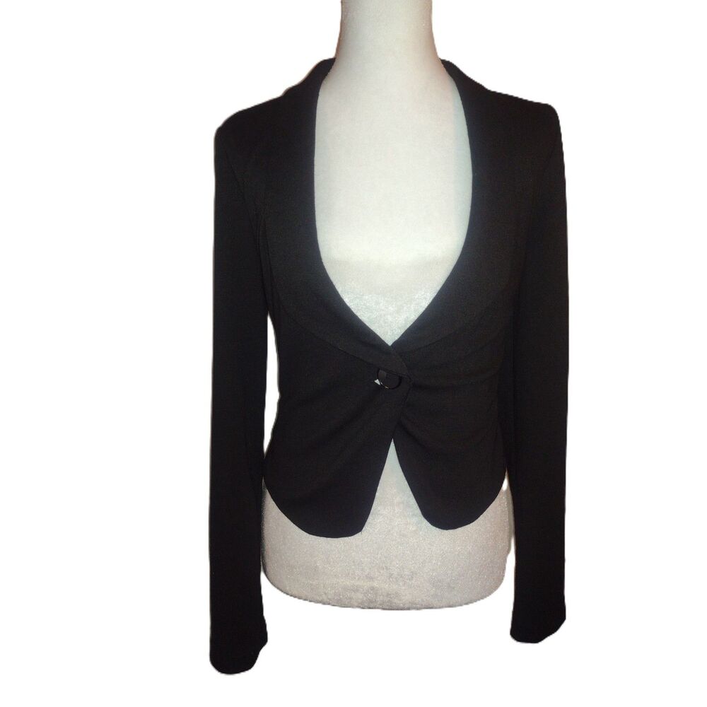 Wet Seal Black Cropped Blazer Open Back Cutout One Button Jacket Office Y2K